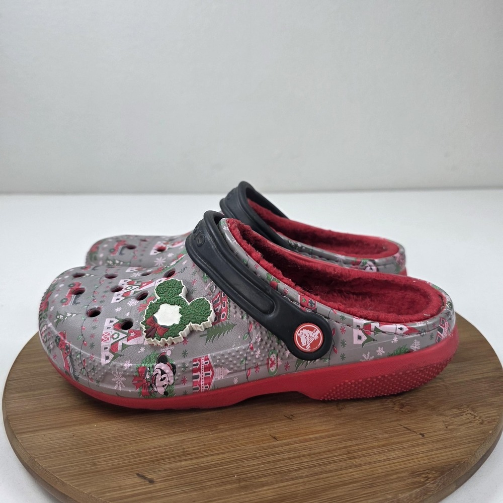 Crocs Disney Clog Shoes Womens Size 8 Gray Lined Mickey Minnie Christmas 206437